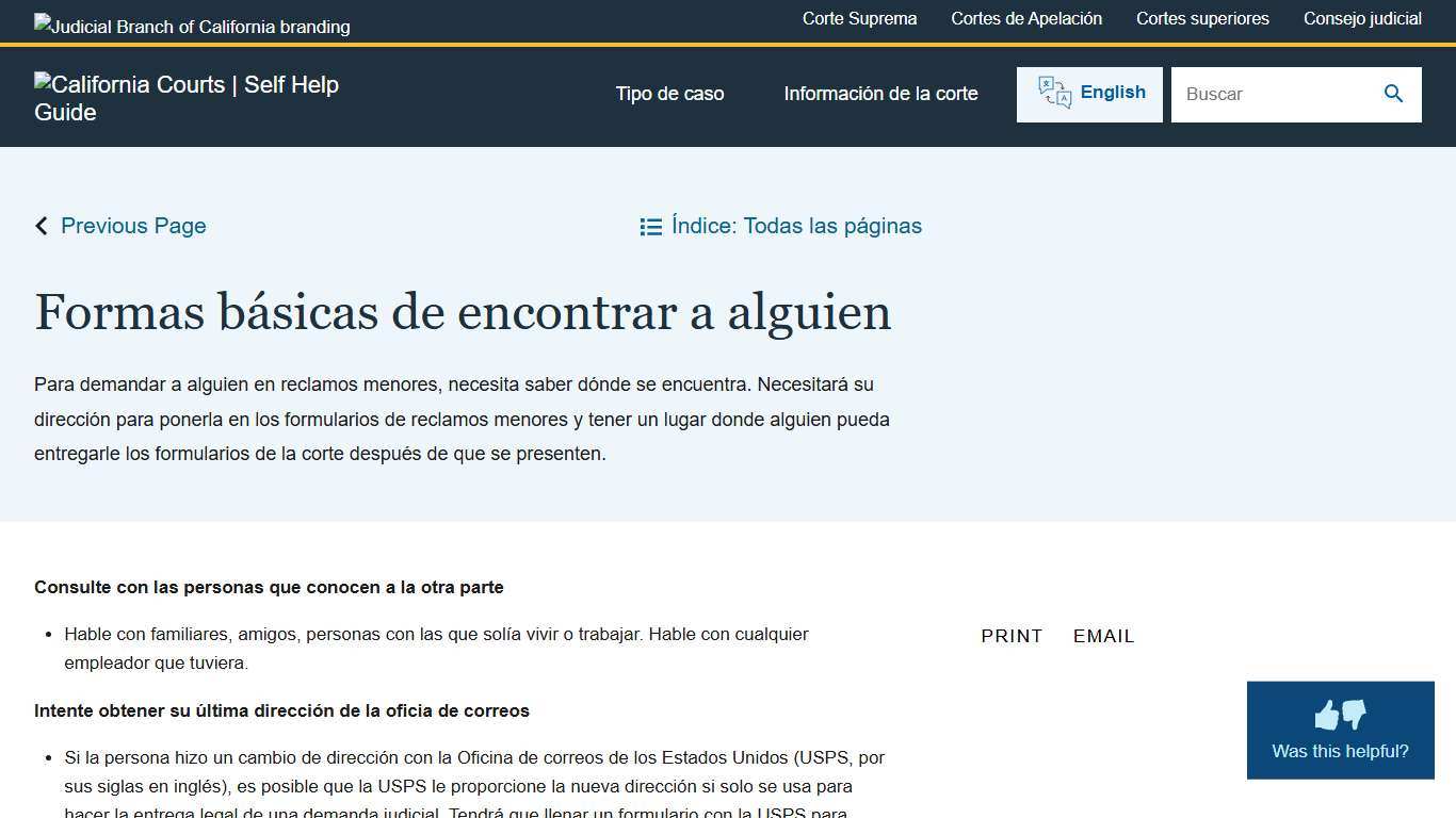 Formas básicas de encontrar a alguien California Courts Self Help Guide